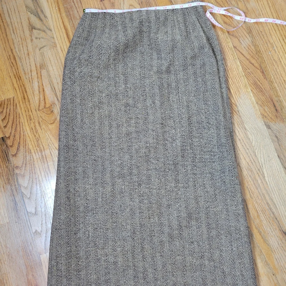 Vintage Harv'e Benard Sport Brown Wool Tweed Skirt With Fringe Size 10 - Picture 7 of 14